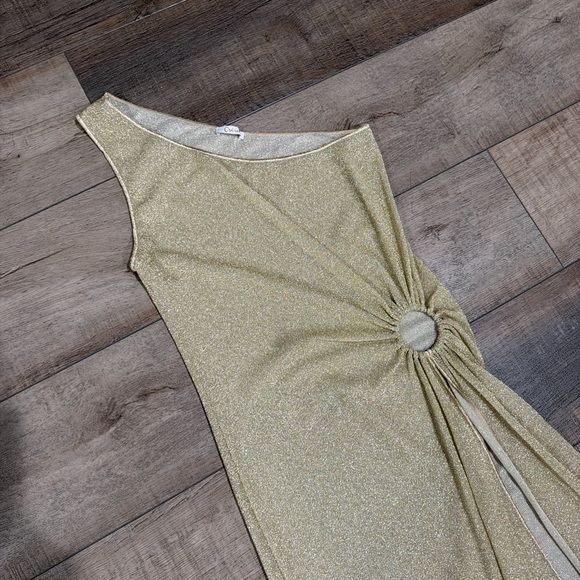 Oseree lemerie one shoulder dress in gold - Picture 5 of 11